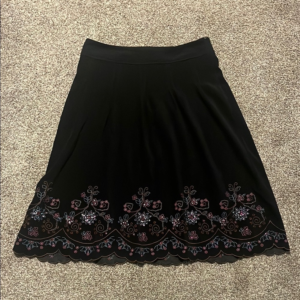 Christopher & Banks Black Embellished A-Line Skirt
